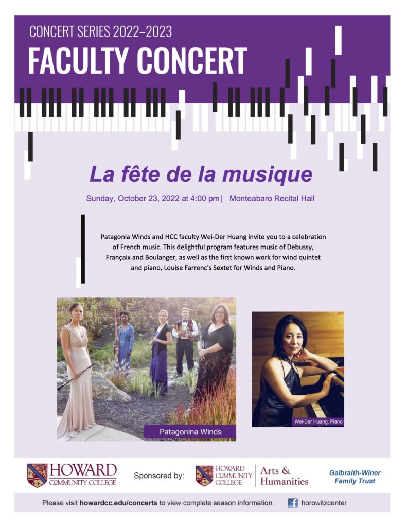 HCC Faculty Concert Series 2022-2023 flier for La fete de la musique